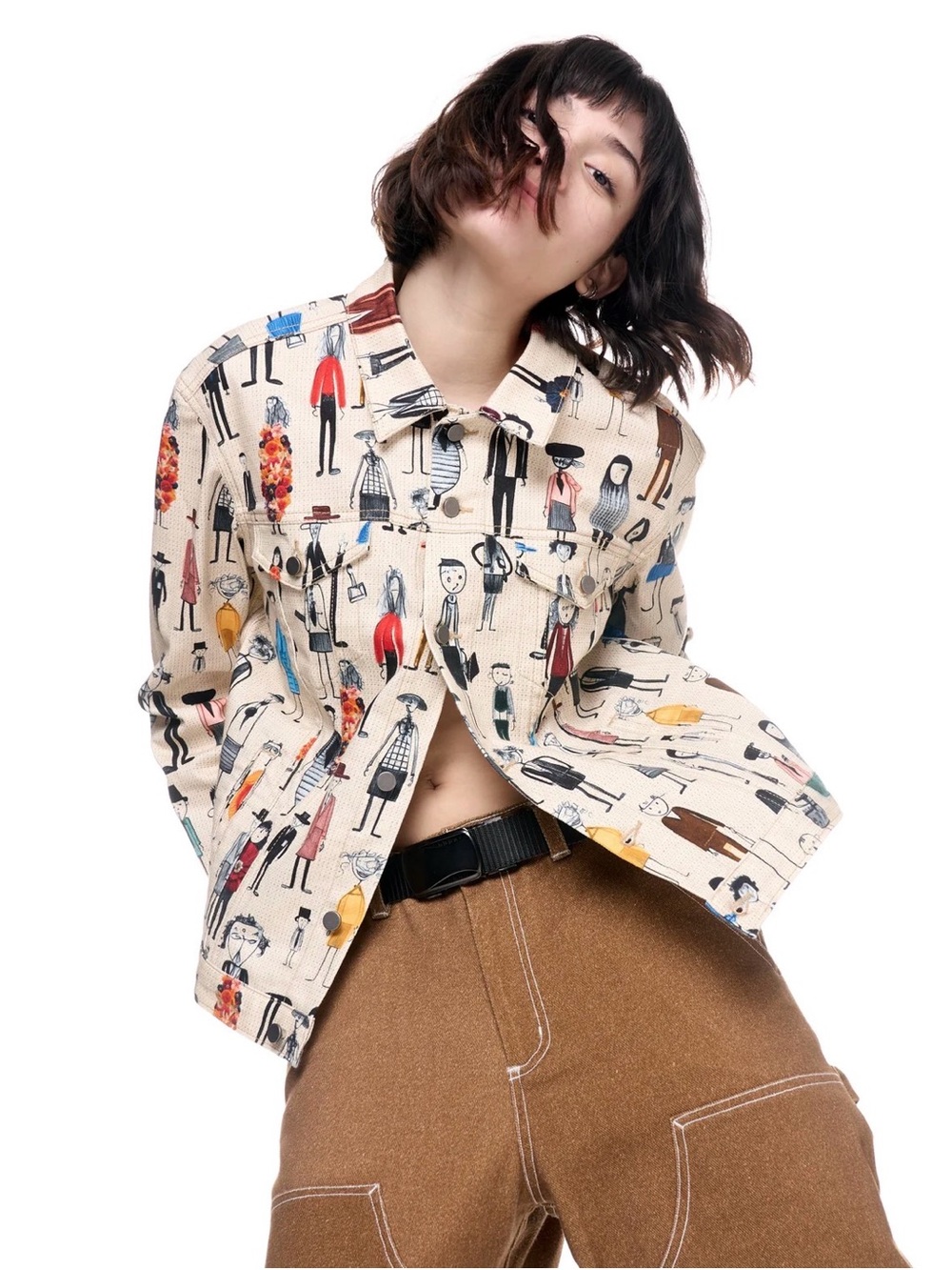 The Kit Olivia Jean Jacket Relaxed Fit Art Print Organic Cotton Women's Size 2X